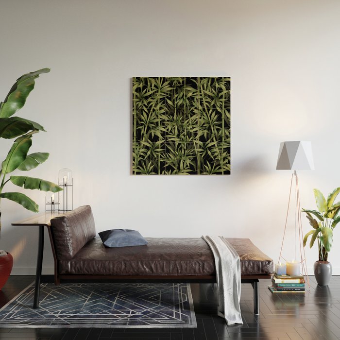 Calm Nature Beauty Bamboo Botanical Watercolor Art Black Wood Wall Art Gallery Image 2
