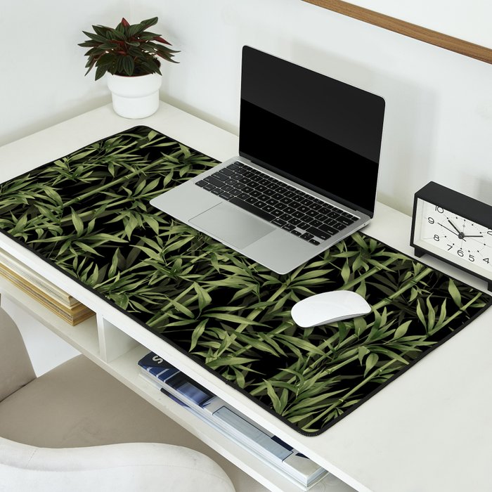 Calm Nature Beauty Bamboo Botanical Watercolor Art Black Desk Mat Gallery Image 2