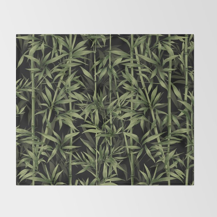 Calm Nature Beauty Bamboo Botanical Watercolor Art Black Throw Blanket Gallery Image 2