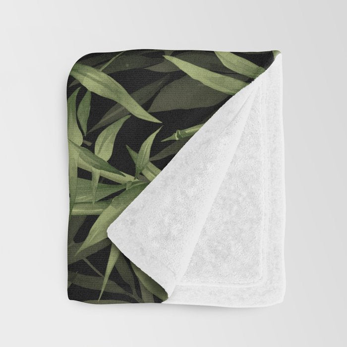 Calm Nature Beauty Bamboo Botanical Watercolor Art Black Throw Blanket Gallery Image 3