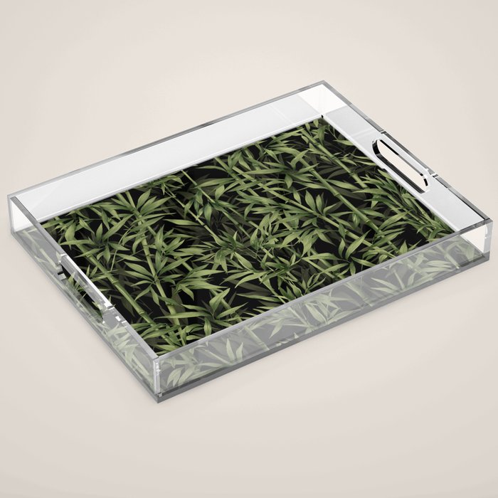 Calm Nature Beauty Bamboo Botanical Watercolor Art Black Acrylic Tray Gallery Image 1