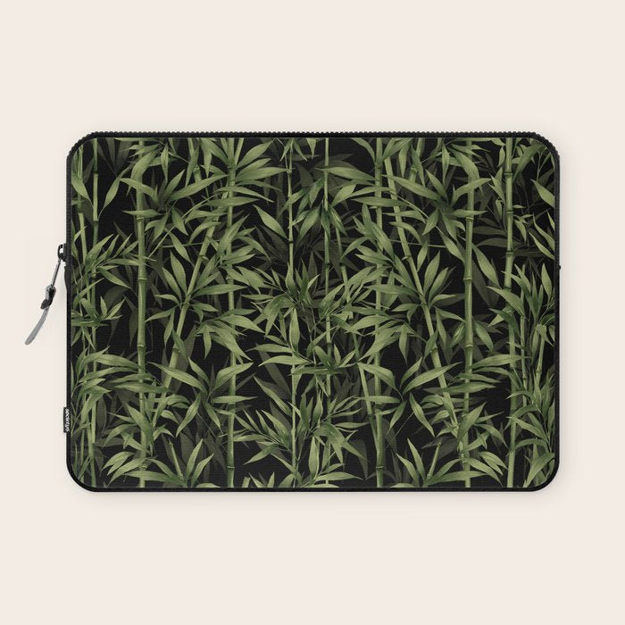 Calm Nature Beauty Bamboo Botanical Watercolor Art Black Laptop Sleeve Gallery Image 1