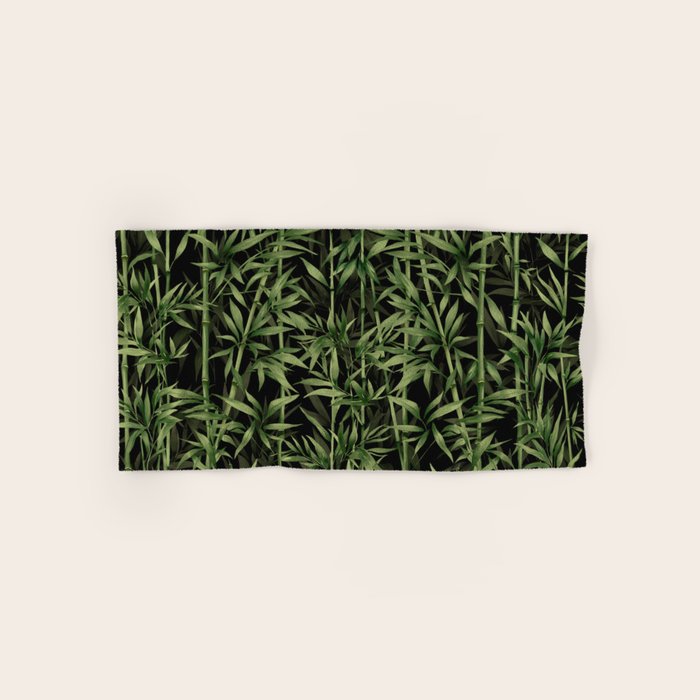 Calm Nature Beauty Bamboo Botanical Watercolor Art Black Bath Towel Gallery Image 1