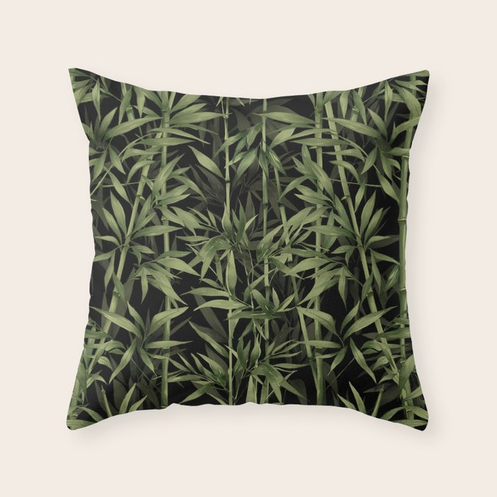 Calm Nature Beauty Bamboo Botanical Watercolor Art Black Throw Pillow Gallery Image 6