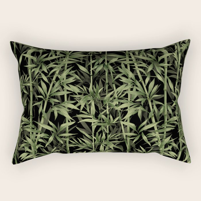 Calm Nature Beauty Bamboo Botanical Watercolor Art Black Rectangular Pillow Gallery Image 1
