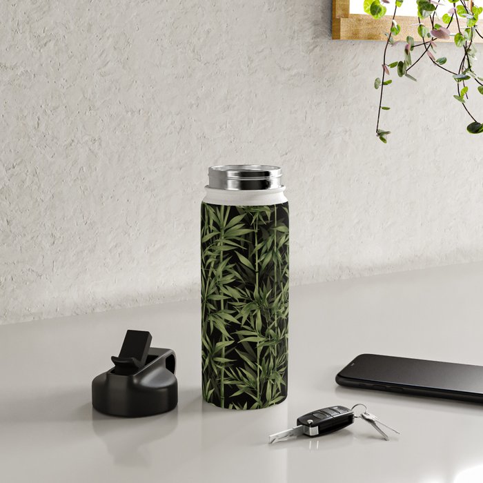 Calm Nature Beauty Bamboo Botanical Watercolor Art Black Water Bottle Gallery Image 4