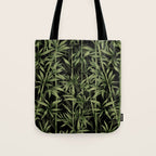Calm Nature Beauty Bamboo Botanical Watercolor Art Black Tote Bag Gallery Image 1
