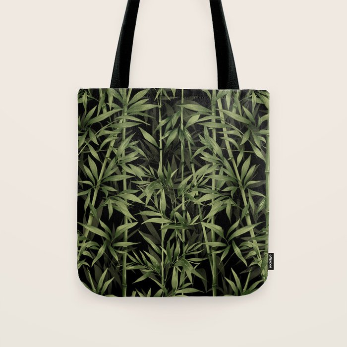 Calm Nature Beauty Bamboo Botanical Watercolor Art Black Tote Bag Gallery Image 1