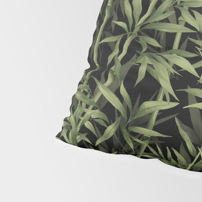 Calm Nature Beauty Bamboo Botanical Watercolor Art Black Pillow Sham Gallery Image 4