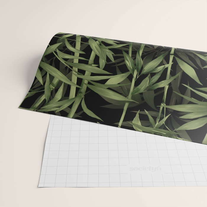 Calm Nature Beauty Bamboo Botanical Watercolor Art Black Wrapping Paper Gallery Image 2