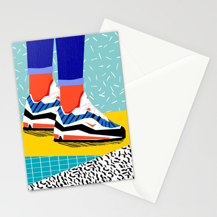 Super Fire - retro sneakers, throwback, memphis, fashion, shoes, sneakers, Stationery Card Gallery Image 2