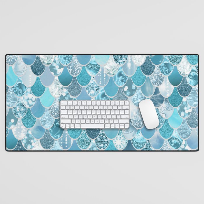 Cute Mermaid Scales, Teal and Aqua Desk Mat Gallery Image 1