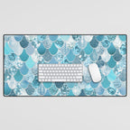 Cute Mermaid Scales, Teal and Aqua Desk Mat Gallery Image 1