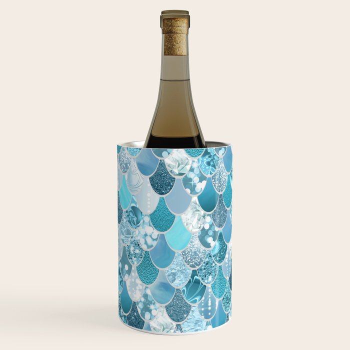 Cute Mermaid Scales, Teal and Aqua Wine Chiller Gallery Image 2