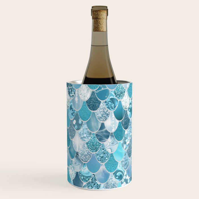 Cute Mermaid Scales, Teal and Aqua Wine Chiller Gallery Image 3