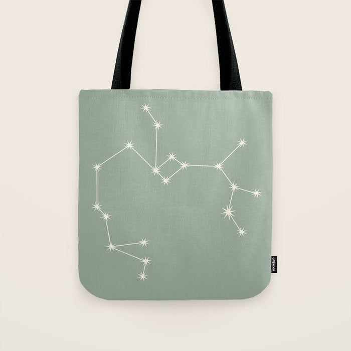 Sagittarius Zodiac Star Constellation Line Art Soft Sage Tote Bag Gallery Image 1