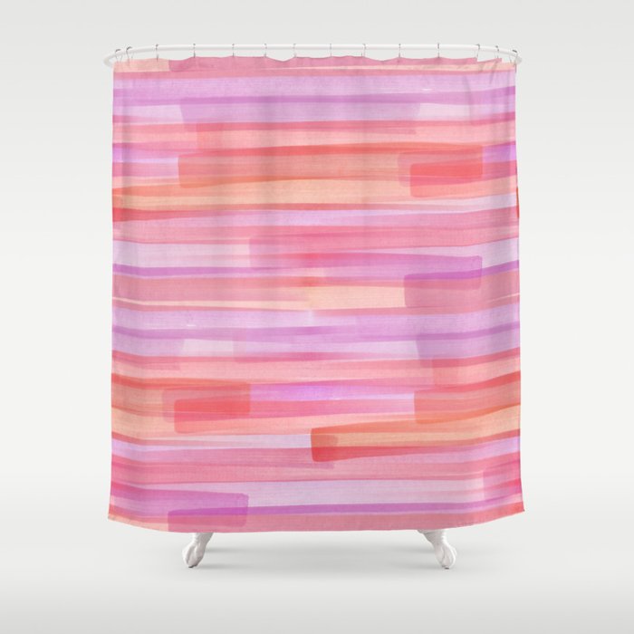 Abstract Watercolor Waves in Pink Sunset Shower Curtain Gallery Image 1