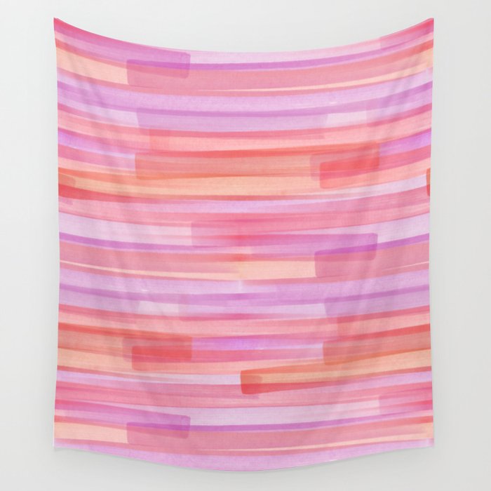Abstract Watercolor Waves in Pink Sunset Wall Tapestry Gallery Image 1