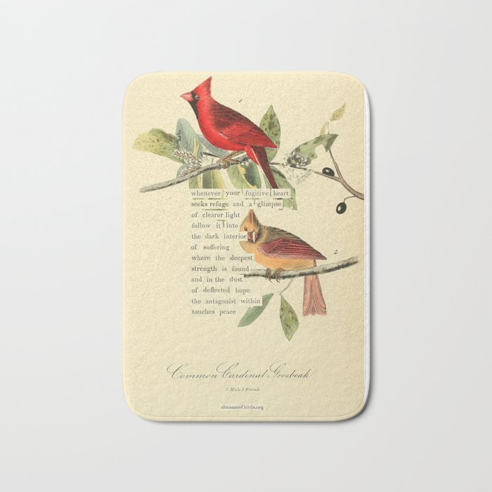 Bird Divinations: Cardinal (about: almanacofbirds.org) Bath Mat Gallery Image 1