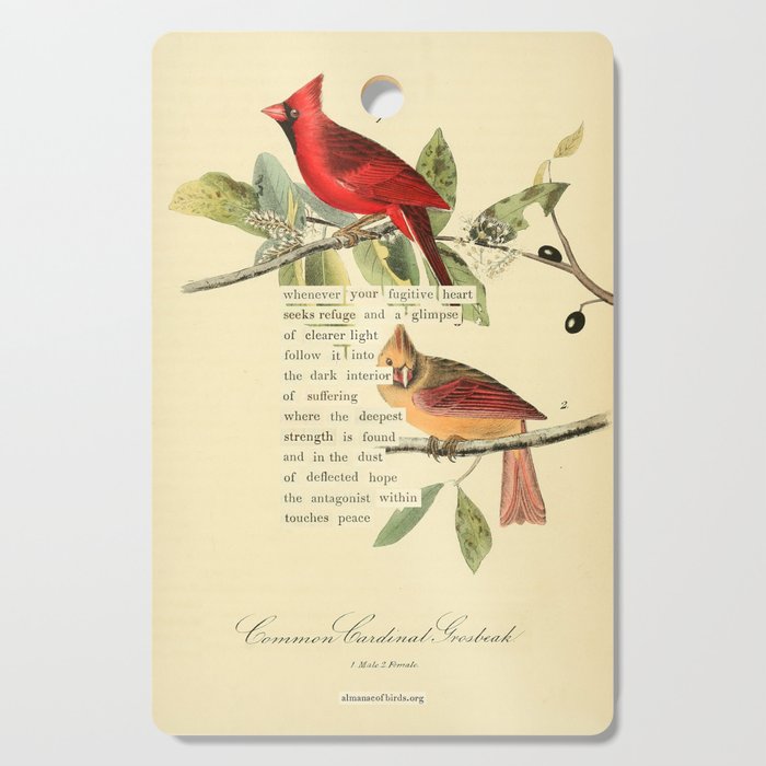 Bird Divinations: Cardinal (about: almanacofbirds.org) Cutting Board Gallery Image 1
