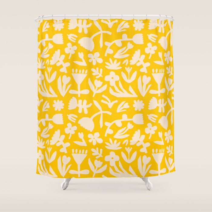 Yellow abstract flower art pattern Shower Curtain Gallery Image 1