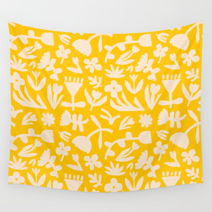 Yellow abstract flower art pattern Wall Tapestry Gallery Image 4