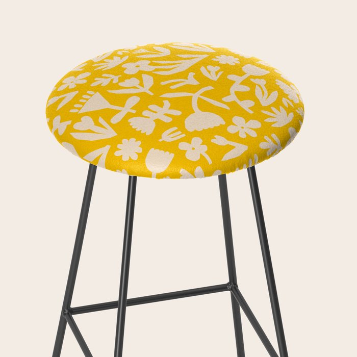 Yellow abstract flower art pattern Stool Gallery Image 2