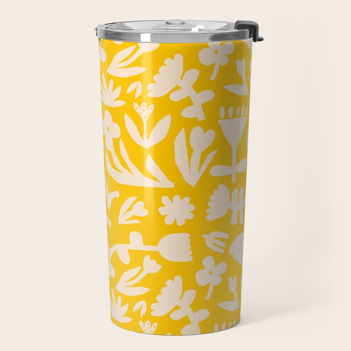 Yellow abstract flower art pattern Travel Mug Gallery Image 2