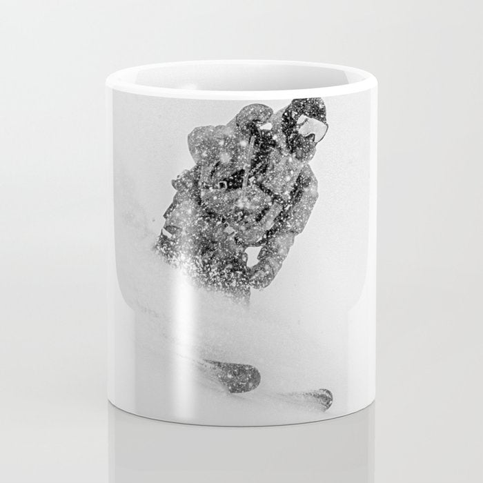 Ski Powder // Black and White Snowy Colorado Backcountry Skiing Whiteout Snowing Coffee Mug Gallery Image 4
