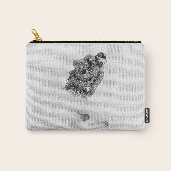 Ski Powder // Black and White Snowy Colorado Backcountry Skiing Whiteout Snowing Carry All Pouch Gallery Image 1