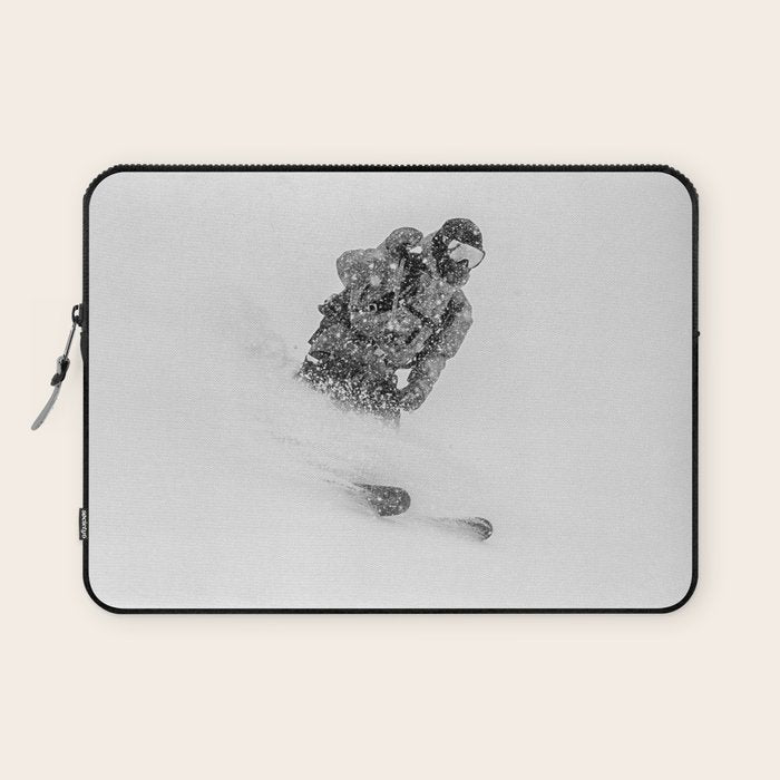 Ski Powder // Black and White Snowy Colorado Backcountry Skiing Whiteout Snowing Laptop Sleeve Gallery Image 1