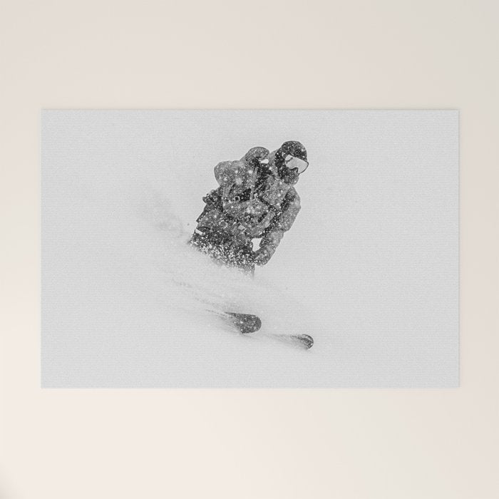 Ski Powder // Black and White Snowy Colorado Backcountry Skiing Whiteout Snowing Welcome Mat Gallery Image 1