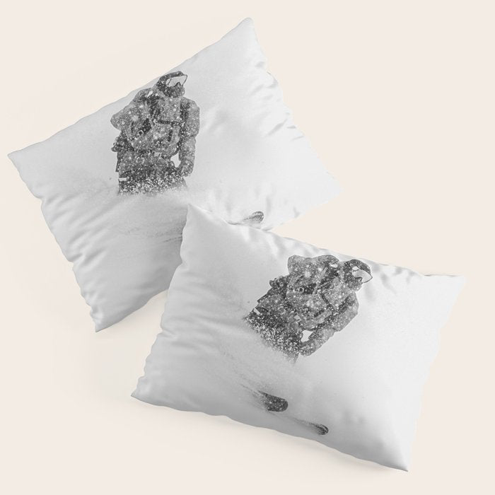 Ski Powder // Black and White Snowy Colorado Backcountry Skiing Whiteout Snowing Pillow Sham Gallery Image 1
