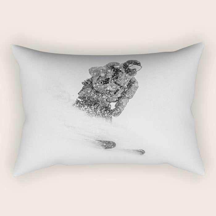 Ski Powder // Black and White Snowy Colorado Backcountry Skiing Whiteout Snowing Rectangular Pillow Gallery Image 2