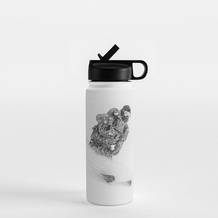 Ski Powder // Black and White Snowy Colorado Backcountry Skiing Whiteout Snowing Water Bottle Gallery Image 1