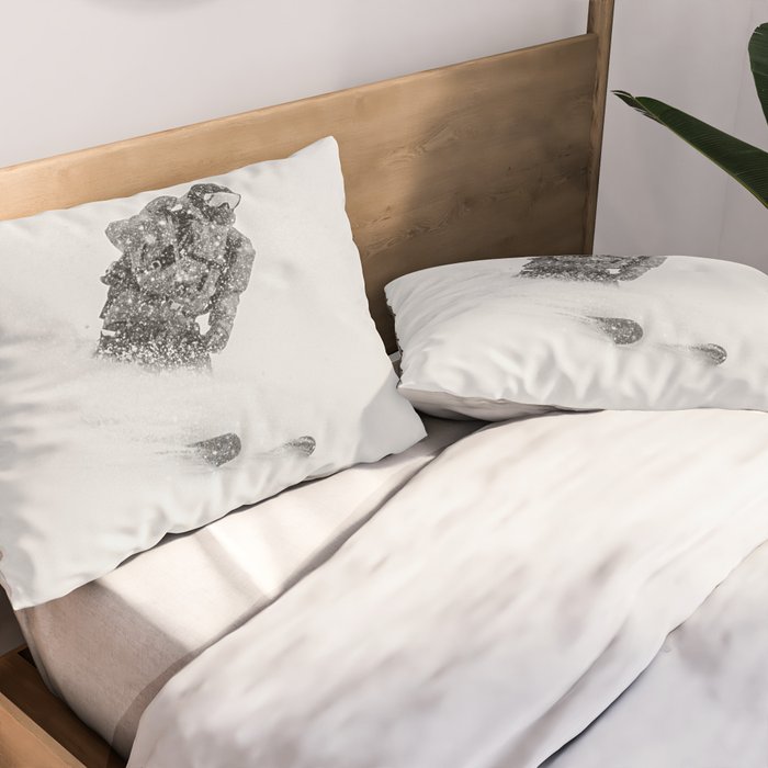 Ski Powder // Black and White Snowy Colorado Backcountry Skiing Whiteout Snowing Pillow Sham Gallery Image 2