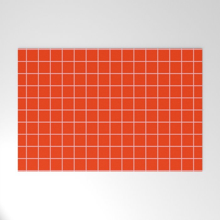 Grid Lines Bold Geometric Pattern in Red Orange and Pink Welcome Mat Gallery Image 1