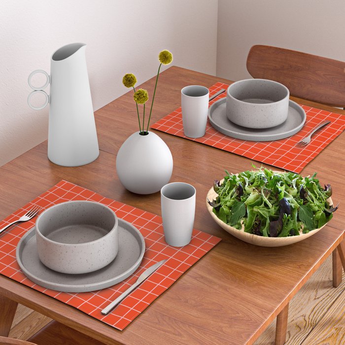 Grid Lines Bold Geometric Pattern in Red Orange and Pink Placemat Gallery Image 2