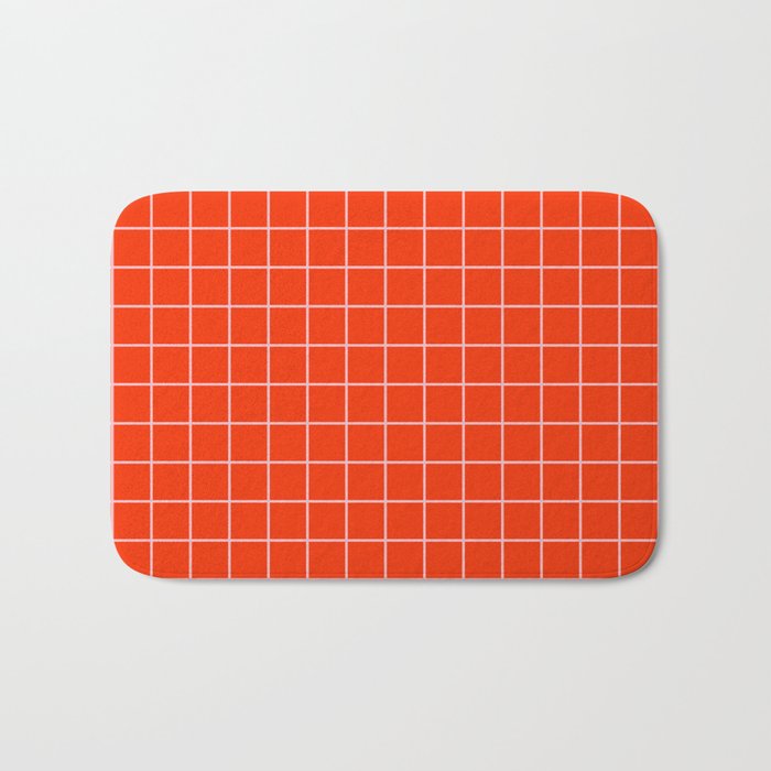 Grid Lines Bold Geometric Pattern in Red Orange and Pink Bath Mat Gallery Image 1
