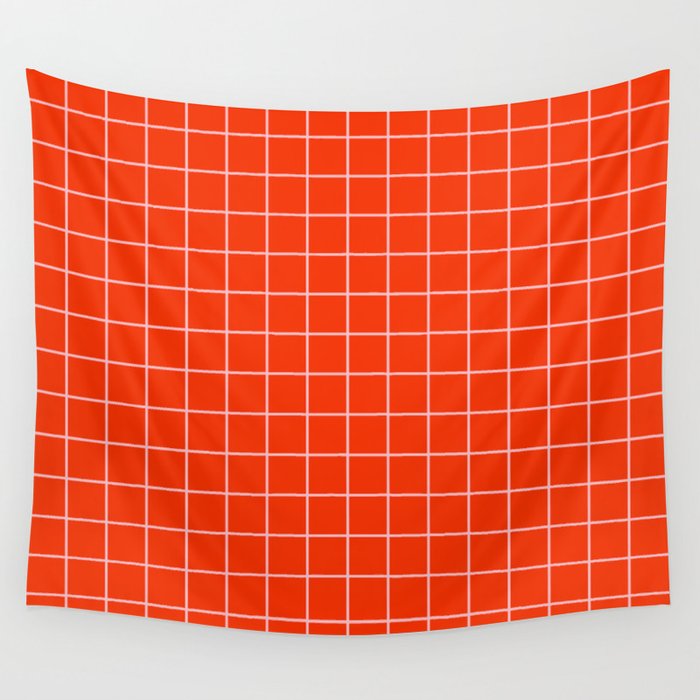 Grid Lines Bold Geometric Pattern in Red Orange and Pink Wall Tapestry Gallery Image 4