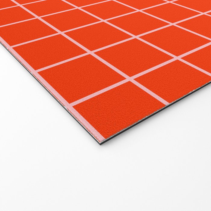 Grid Lines Bold Geometric Pattern in Red Orange and Pink Welcome Mat Gallery Image 2