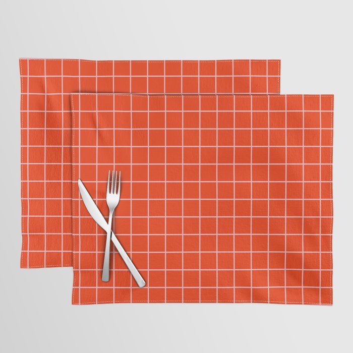Grid Lines Bold Geometric Pattern in Red Orange and Pink Placemat Gallery Image 1