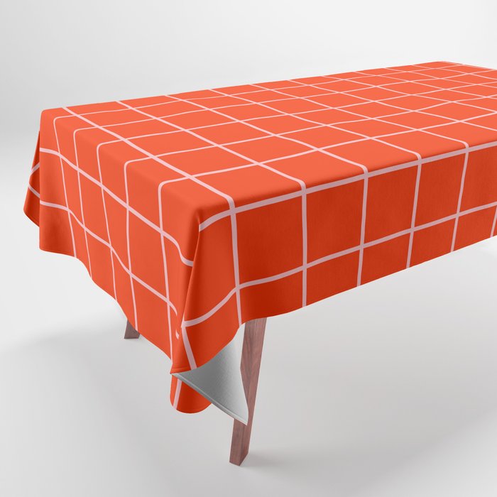 Grid Lines Bold Geometric Pattern in Red Orange and Pink Tablecloth Gallery Image 1