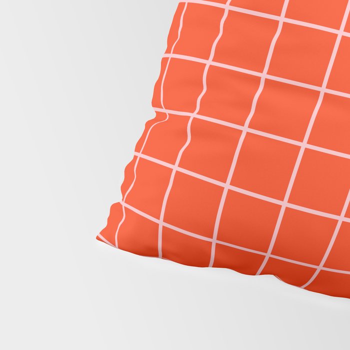 Grid Lines Bold Geometric Pattern in Red Orange and Pink Pillow Sham Gallery Image 4