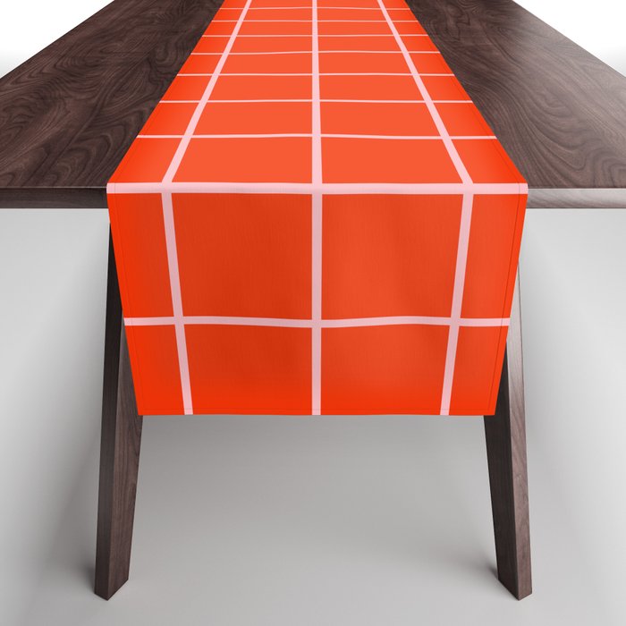 Grid Lines Bold Geometric Pattern in Red Orange and Pink Table Runner Gallery Image 1