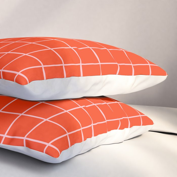 Grid Lines Bold Geometric Pattern in Red Orange and Pink Pillow Sham Gallery Image 3