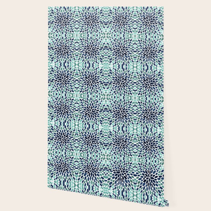 Flower Bloom, Aqua and Navy Wallpaper Gallery Image 2