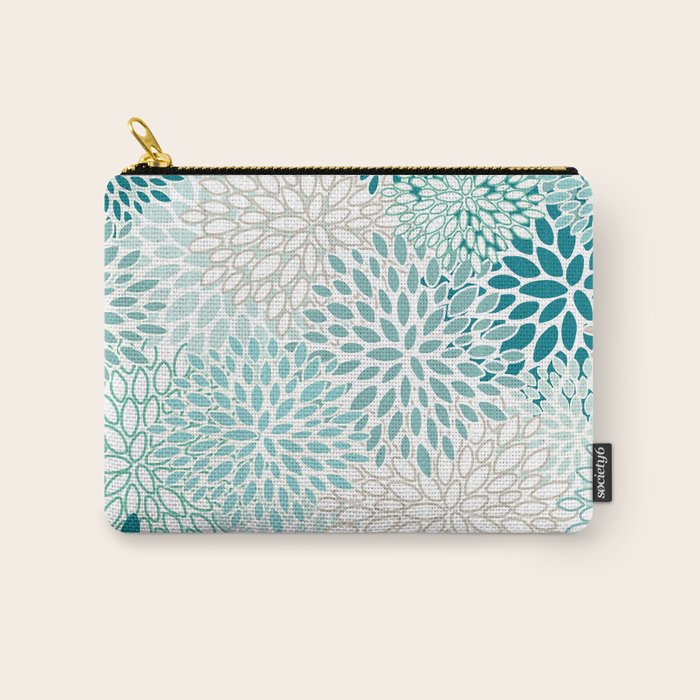 Floral Blooms in Teal, Aqua, Turquoise Carry All Pouch Gallery Image 1