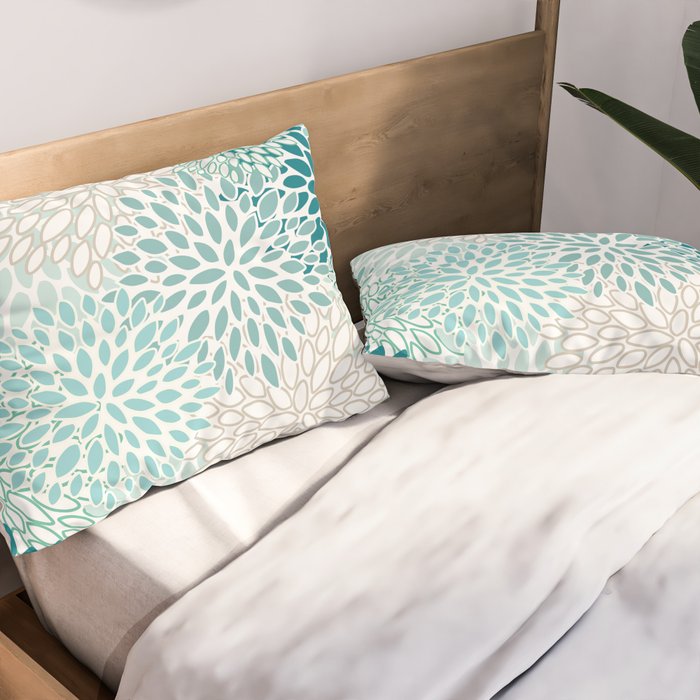 Floral Blooms in Teal, Aqua, Turquoise Pillow Sham Gallery Image 2