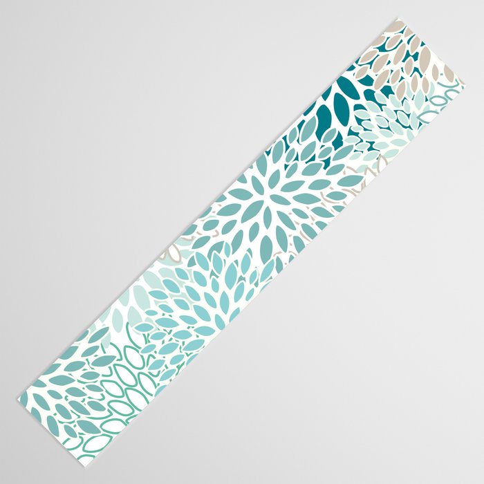 Floral Blooms in Teal, Aqua, Turquoise Table Runner Gallery Image 3